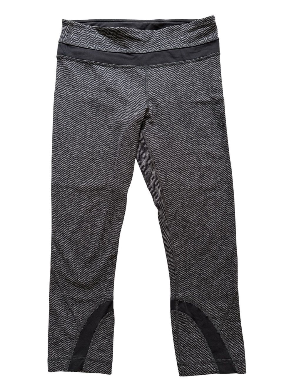 Lululemon Herringbone Crop Leggings Gray Black Zip Pocket Size 6